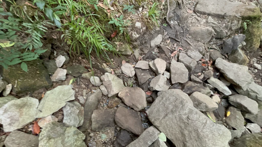 野河内渓谷の狭い遊歩道